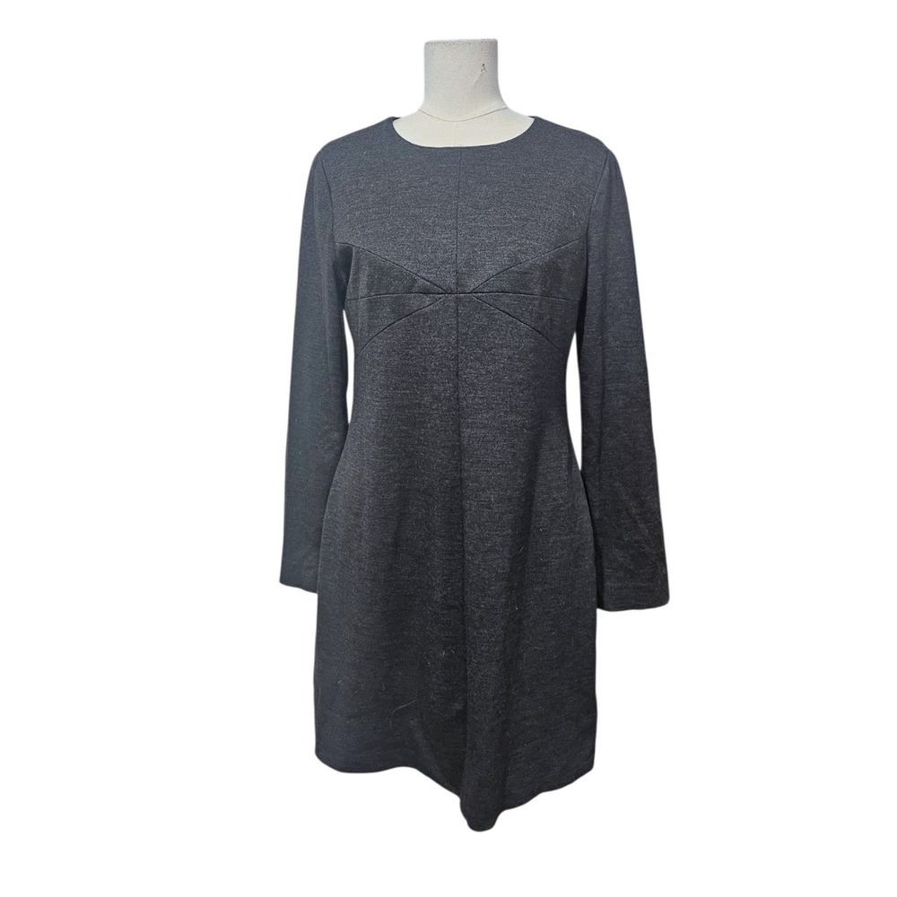DVF Diane von Furstenberg Clean Lee Dress Charcoal Grey Long Sleeve Sheath